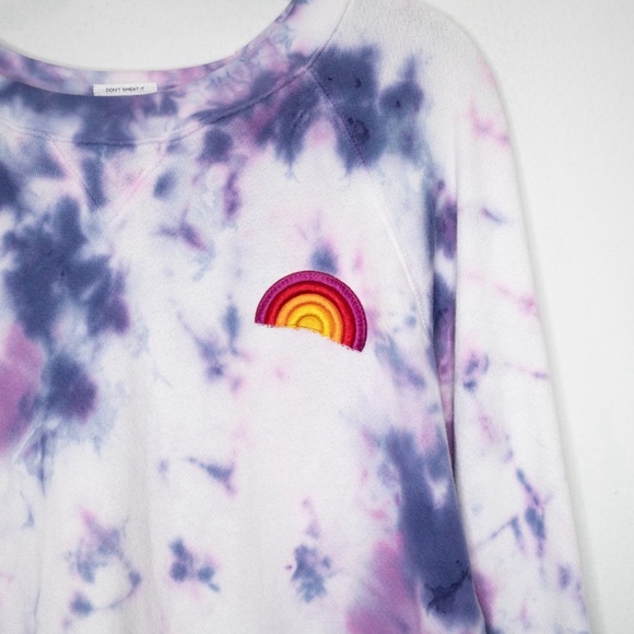 MOTHER The Square Sweatshirt Blueberry Purple Tie Dye Rainbow Patch - Picture 4 of 6